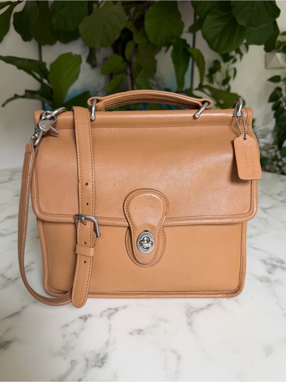 Coach Vintage Willis Leather Turnlock Satchel Crossbody Bag 9927 Camel / Nickel